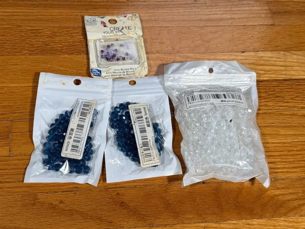 Mixed Faceted Glass Bead Lot Blue Clear Pink Purple 8mm + Swarovski 4mm Bicone M